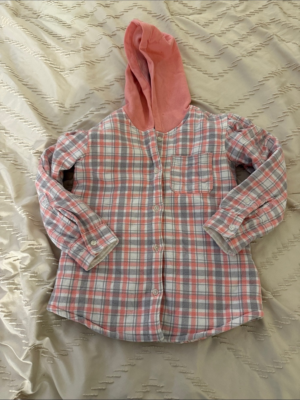 Buffalo Dave Bitton Kids Pink and Grey Plaid Hooded Button-Up Sherpa Shacket